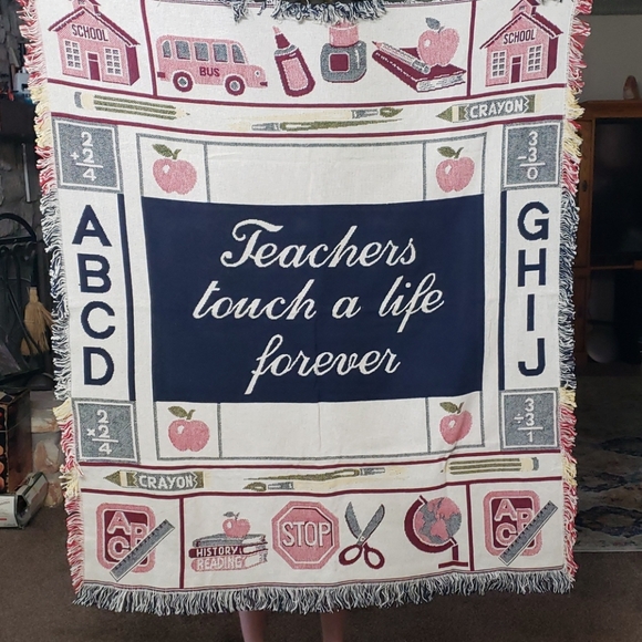 VTG 1995 Teacher's tapestry throw blanket cotton Teachers Touch a Life Forever - Picture 1 of 8